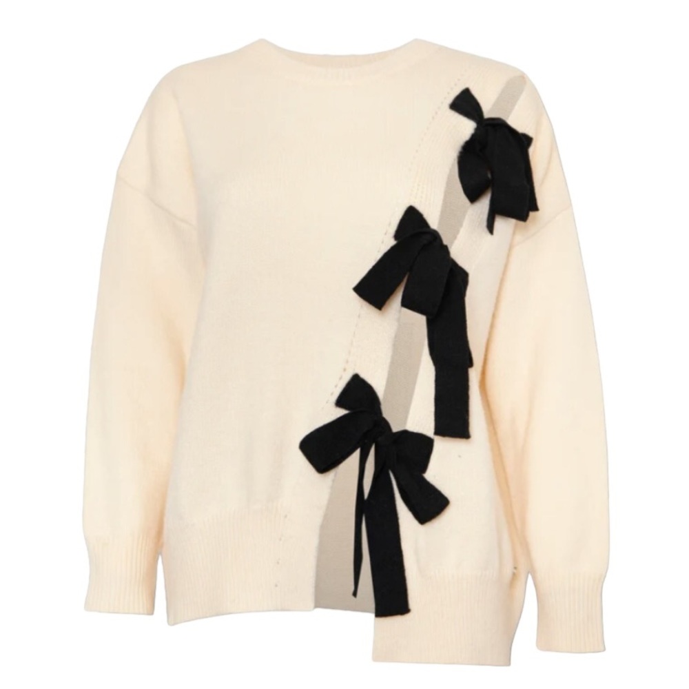 Jovonna London Brighton Ivory & Black Bow Cardigan Sweater - S / M